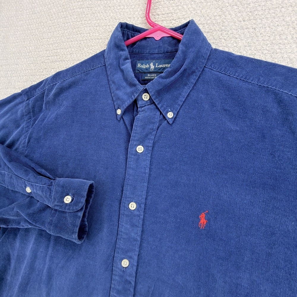 Polo Ralph Lauren Blake Corduroy Shirt Mens L Blue Red Pony Button Down Preppy